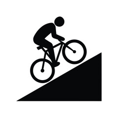 Obraz premium Person on bicycle silhouette pedaling up steep slope in motion with white background