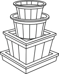 Black and white cartoon vector illustrations of a birthday cake and gift boxes