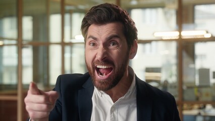 Angry business man shout mad businessman screaming negative in office yell scream emotional...