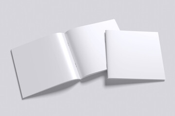 Blank square photorealistic  Magazine brochure For mockup on light grey background.3D high rendering resolution