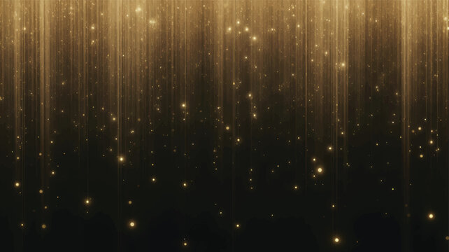 Golden particles falling with light streaks vector