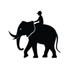 Obraz premium Traveler silhouette seated on elephant during ride experience with white background