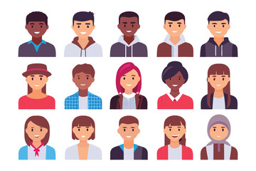 Diverse Portraits of Individuals: A collection of illustrated faces, showcasing a wide range of ethnicities, emotions, and appearances.