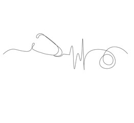 Medical tool - Stethoscope in simple outline illustration. white background, Continuous line drawing of stethoscope. Vector illustration
