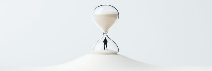 Time and Existence: a silhouetted figure is trapped within an hourglass, facing the relentless flow of time and the challenges of a finite existence.