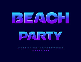 Vector Event icon Beach Party. Magic Glossy Font. Exclusive set of Stylish Alphabet Letters and Numbers.