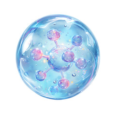 3D transparent bubble with science-style molecules inside.
