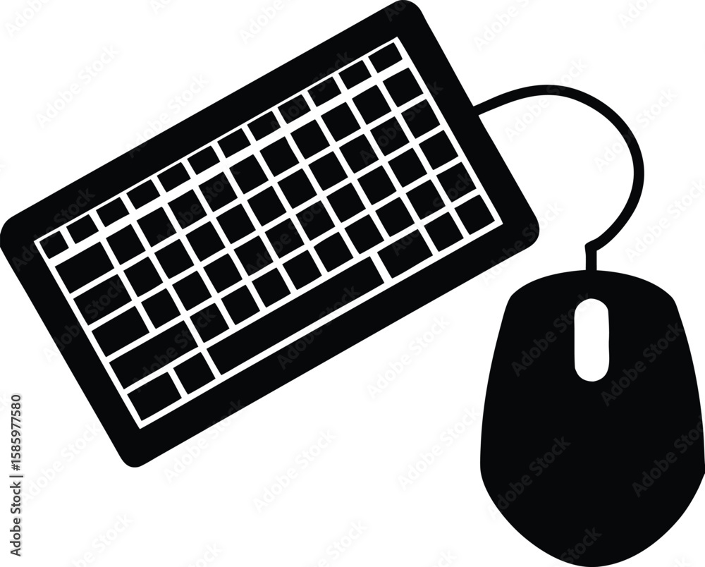 Fototapete classic computer mouse and keyboard silhouette for digital technology and design
