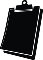 Simple black silhouette of a clipboard with a sheet of paper