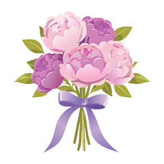 Regal Purple Flower Bouquet Ribbon Tied Illustration