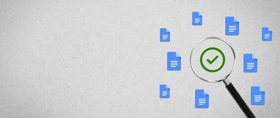 Document management concept, electronic documents, Document management system and process automation. Search and managing files online document database.