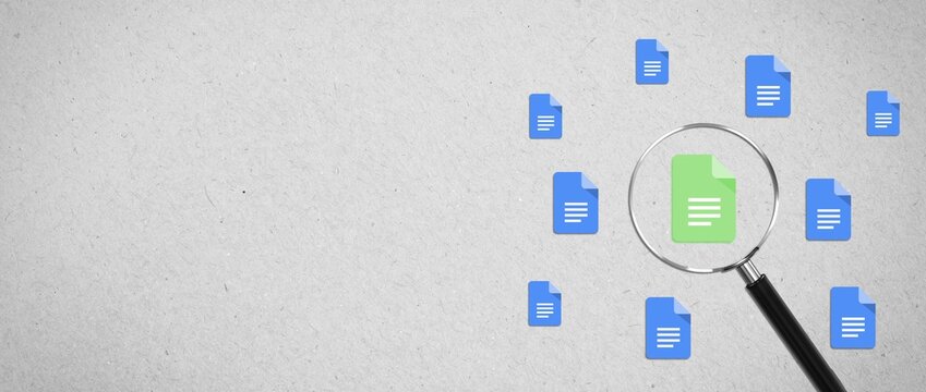 Document management concept, electronic documents, Document management system and process automation. Search and managing files online document database.