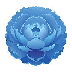 Calm Blue Peony Flower Round Shape Illustration