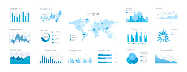 UI Infographic elements. Modern presentation with infographics, dashboard. Use in presentation templates, mobile app and corporate report. Vector illustration.