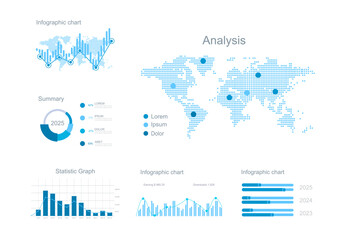 UI Infographic elements. Modern presentation with infographics, dashboard. Use in presentation templates, mobile app and corporate report. Vector illustration.