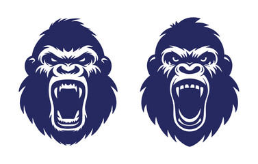 Silhouette of angry gorilla head. Vector illustration on white background