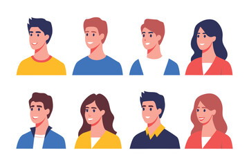 Diverse Faces: A collection of character illustrations, each presenting unique expressions of individuals. Featuring a variety of characters for versatility.