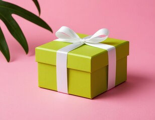 Obraz premium gift box with ribbon on pink background.