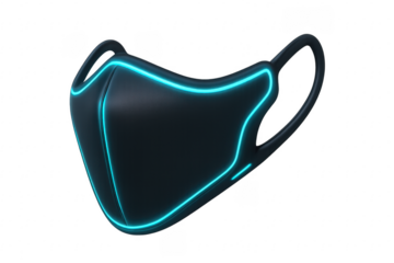 Futuristic glowing antiviral face mask with transparent background
