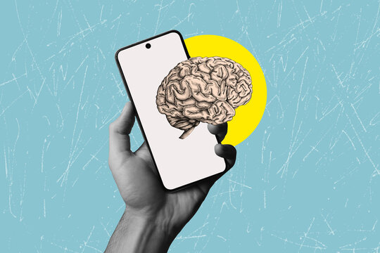 Art collage on the topic of modern smart technologies. Smart applications for mobile phones. Artificial intelligence in the modern world