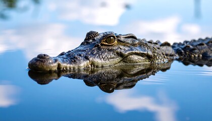 Obraz premium Close-up of a crocodile's head and reflection