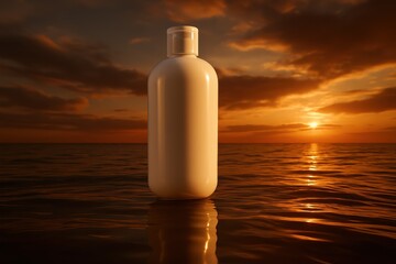 Serene Sunset Soap Bottle Floating on Calm Ocean Waters