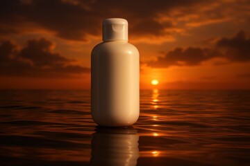 Serene Sunset Soap Bottle Floating on Calm Ocean Waters