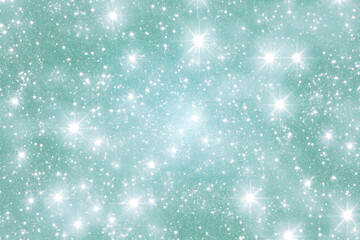 Light teal glitter background with sparkling stars for festive designs and celebrations