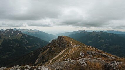 Naklejka premium Mountainous vista from a high peak.