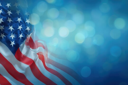 Patriotic background with American flag stars and stripes on a blue background with copy space Generative AI