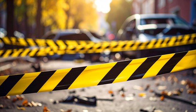 Wypadek samochodowy ż&oacute;łto czarna taśma ostrzegawcza