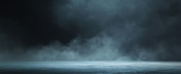 Fototapeta premium The eerie atmosphere of fog and mist in a dark landscape.