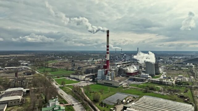 Aerial footage of Viru Keemia Grupp (VKG), industrial enterprise that specialises in co-production of shale oil and energy aswell as production of fine chemicals