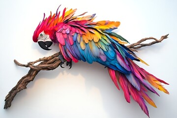Colorful macaw parrot perched on branch art illustration vibrant plumage realistic details