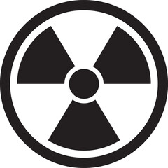 Black and white radiation hazard symbol on a white background