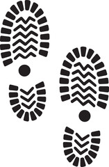 Black and white graphic of two distinct boot footprints with deep treads