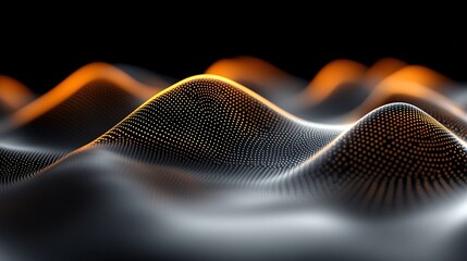 Metallic shimmering waves with golden illuminated peaks

