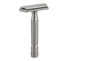 Classic safety razor standing on transparent background