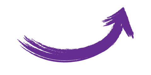 A vibrant purple, hand-drawn brush stroke arrow with a textured effect, curving upwards and to the right, perfect for artistic designs.