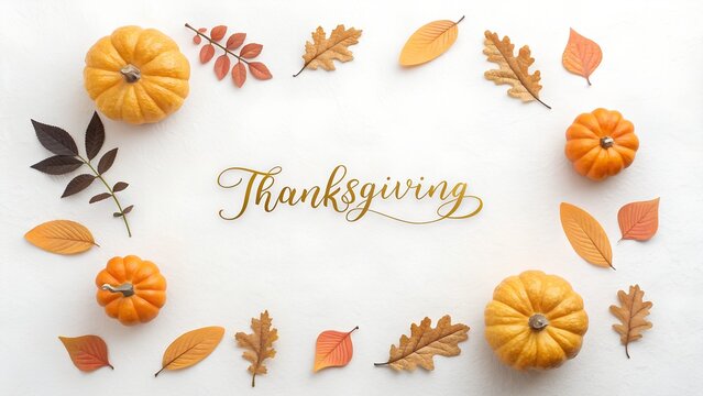 Festive Thanksgiving arrangement with pumpkins and autumn leaves design. - Powered by Adobe