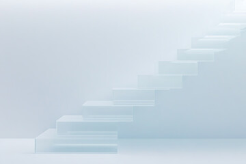Obraz premium Abstract architectural staircase in pastel blue tones, symbolizing progress and minimalistic design. Simple and elegant structure.