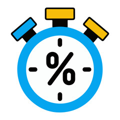 A digital illustration of a stopwatch displaying a percentage symbol, representing time management.
