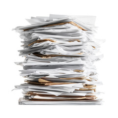 A large overwhelming stack of paperwork documents on a white background