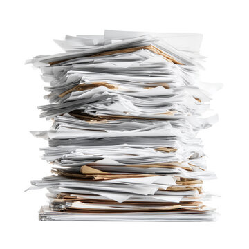 A large overwhelming stack of paperwork documents on a white background