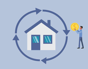 Reverse mortgage home loan business concept. Homeowner borrow money against the value of the house