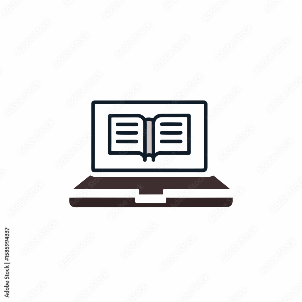 Fototapete digital learning concept with an open book on a laptop screen isolated on white background