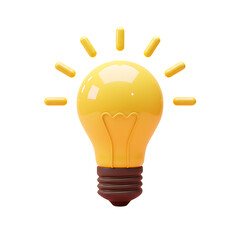 Cartoon Light Bulb Shining Brightly on Transparent Background
