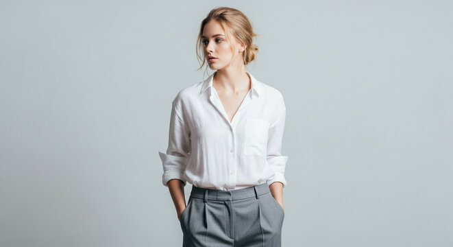 きれいめファッションの白人女性ファッションモデル