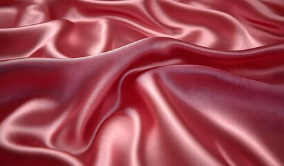 Waves and patterns of crumpled natural satin red color fabric. 