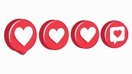 Four red social media like icons with hearts and speech bubble